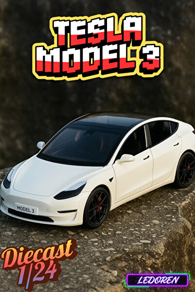 L'eDoren Beyaz Renkli 1/24 Tesla Model 3 Diecast Koleksiyon Maket Model Araba CHE ZHİ