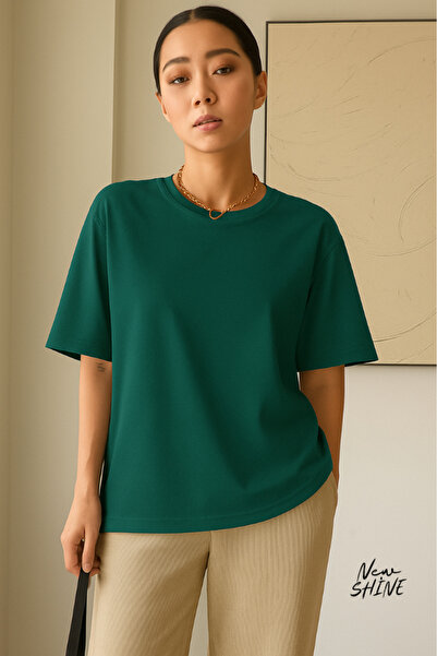 New Shine تي شيرت قصة فضفاضة للجنسين غير مطبوع