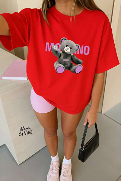 New Shine تي شيرت مورينو مطبوع قصة فضفاضة