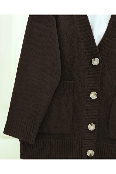 Modamorfo Buttoned Double Pocket Casual Knit Cardigan -K. Brown
