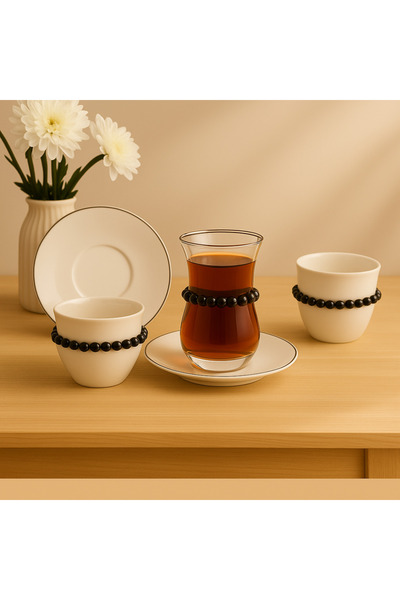 Generic 36-piece tea and coffee cup set - white - black