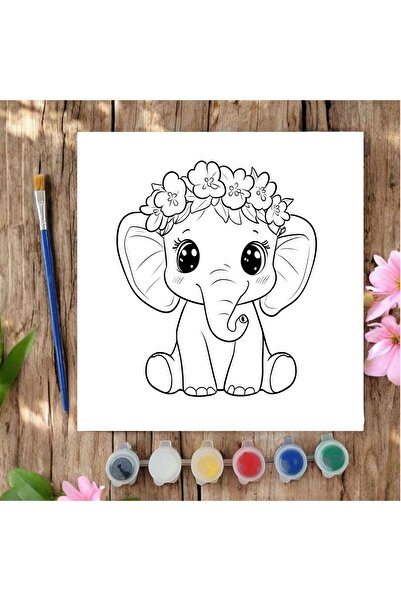 CHVE DESIGN 20x20 Tuval Boyama Seti Etkinlik Yavru Fil Yılbaşı Boyama Seti