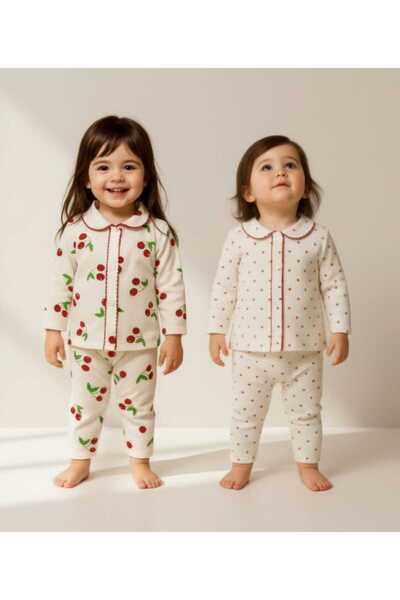 Baby Bakkal Kalp ve Kiraz Baskılı 2 Adet Hediyelik Bebek Takımı (0-3) Ay