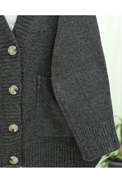 Modamorfo Buttoned Double Pocket Casual Knit Cardigan - Smoked