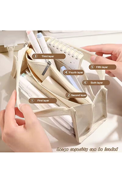 synshop Kawaii Transparent Travel Large Capacity Fabric Multi-Compartment Large Size Pen Holder Pencil Case Gift