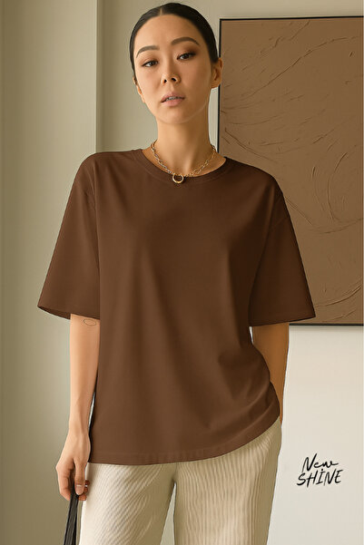 New Shine تي شيرت قصة فضفاضة للجنسين غير مطبوع