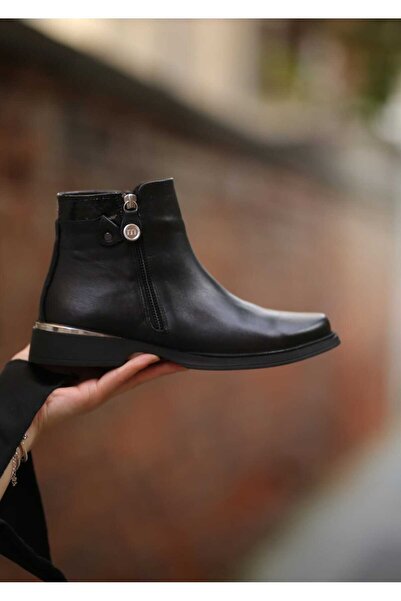 Mammamia 8315 Genuine Leather Low Heel Zippered Boots