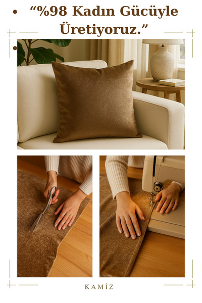 KAMİZ Velvet Throw Pillow Cover Brown Made from Imported Velvet 43 X 43