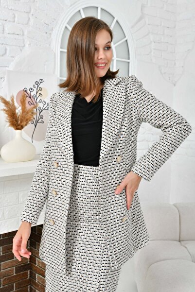 nodilife 6 Button Knitted Fabric Skirt Women's Suit Black