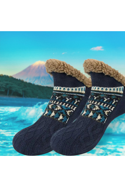 ORGANICYOU Yiwushi Winter Slipper Socks with Sherpa Lining for Men-Comfortable, Fluffy&Non-Slip Patterned Knit (L)