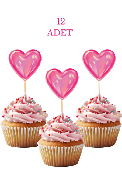 P&B COLLECTION WORKSHOP Pembe Kalp Tema Kürdan Süsleri Cupcake Süsleri Pasta ...