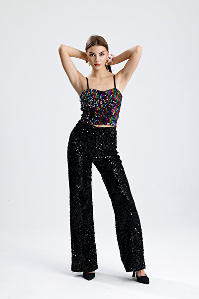 Sense Zippered Sequined Velvet Bustier | Bus34034 Black Rainbow
