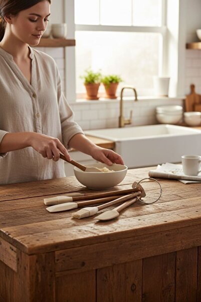 Shila Heat Resistant Fireproof Non-Stick Silicone 5-Piece Spoon Set with Acacia Handle