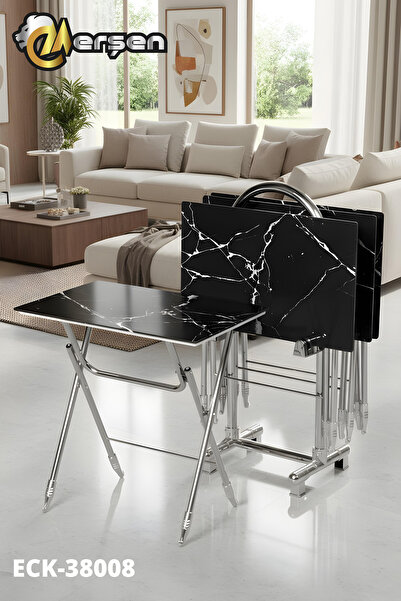 Erşen Sehpa Eranş Serisi 4'lü Katlanır CAM Beyaz Gri Desen Çanta Zigon Sehpa ...