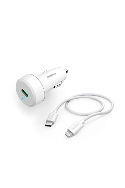 Hama FIC E3 Car Charger (PD) 20W with USB-C to Lightning Cable, White