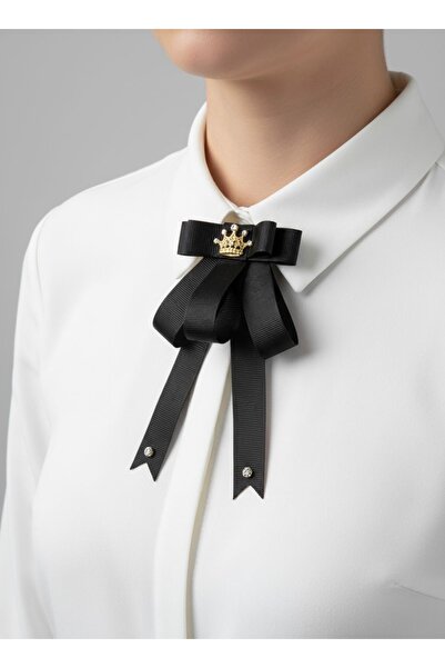 DİGGO Siyah Kadın Taç Süs Broş Kravat Kurdele Kadın Yaka Aksesuarları Yaka İğnesi