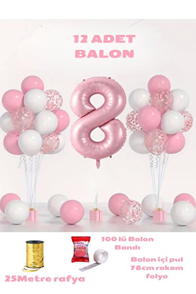 BALON DİYARI 8 Yaş Pembe Doğum Günü Balon Seti 78cm balon bandı rafyası dahil