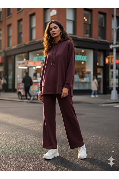 ESLEM Bordo Kapüşonlu Takım