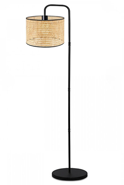 METEDEKOR Rattan Hasır Başlıklı Metal Gövdeli Modern Lambader – Salon & Köşe Aydınlatma