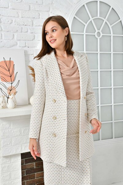 nodilife 6 Button Knitted Fabric Skirt Women's Suit Brown