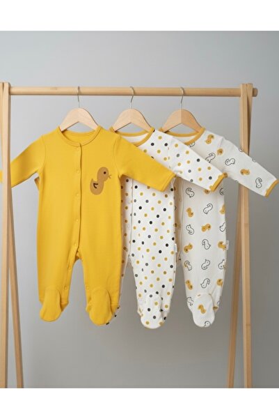 ELLO BABY Premium Kalite %100 Organik Pamuk Ördek Civciv Desenli Patikli 3lü ...