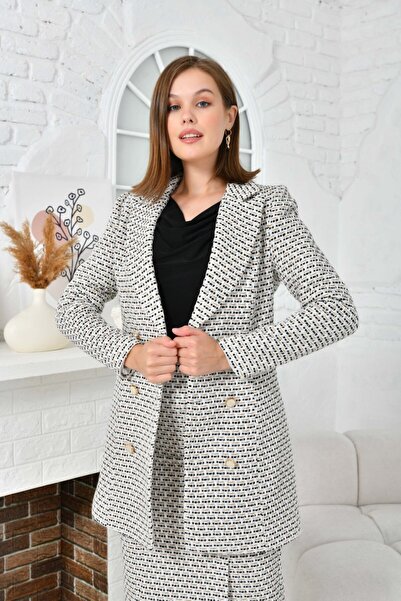 nodilife 6 Button Knitted Fabric Skirt Women's Suit Black