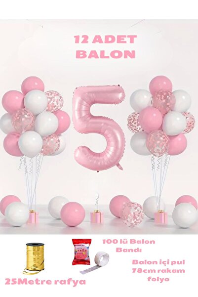 BALON DİYARI Set de baloane pentru ziua de naștere, roz, de 5 ani, 78 cm, inc...