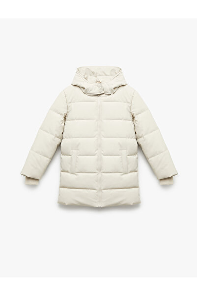 Koton Long Sleeve Zipper Pocket Faux Fur Inside Hooded Long Puffer Coat