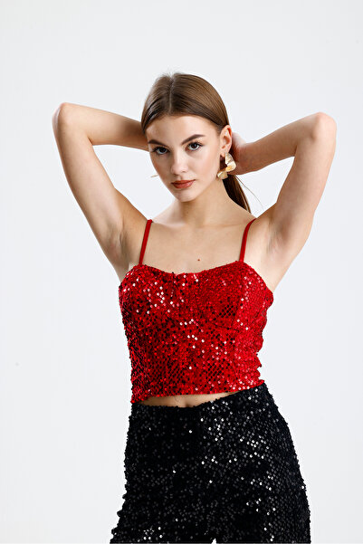 Sense Zippered Sequined Velvet Bustier | Bus34034 Red