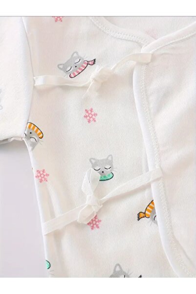 TEEUIEAR - Set of 7 newborn garments with kitten print, 100% Cotton, 0-3 months, white