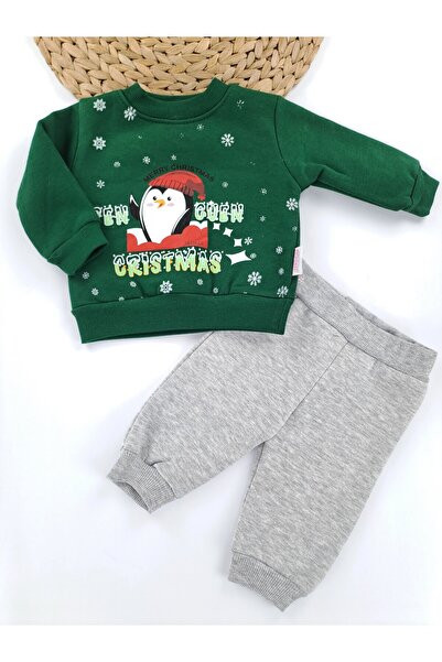 Butik Boys and Girls Christmas Themed Printed Hooded Tracksuit Set 3 Thread Fleece Lined Winter Wear