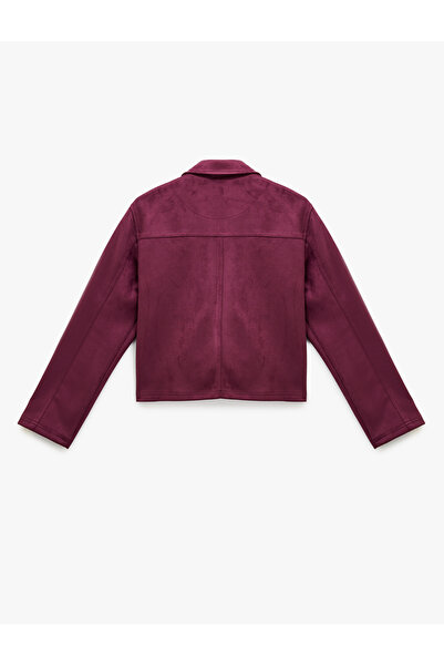 Koton Classic Collar Long Sleeve Faux Suede Shirt with Snap Button Pocket Detail