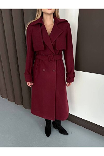 buqre's moda Women's Premium Winter Waist Belted Cape Detailed Cashmere Coat