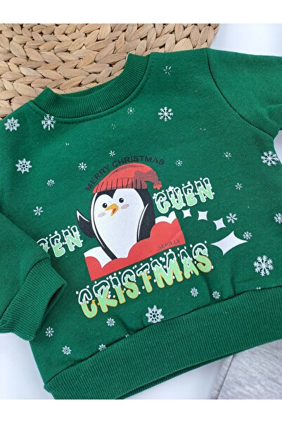 Butik Boys and Girls Christmas Themed Printed Hooded Tracksuit Set 3 Thread Fleece Lined Winter Wear