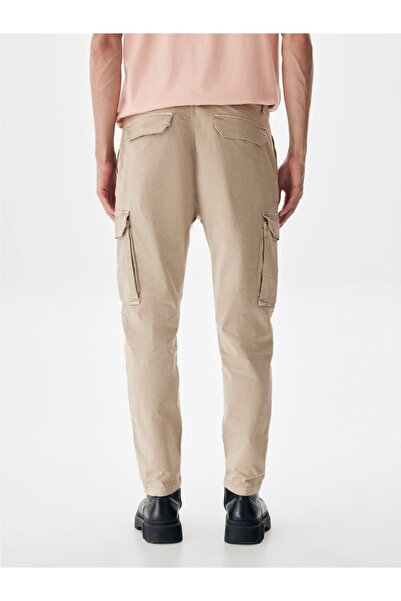 Ltb Straight Leg Gabardine Beige Trousers