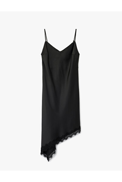 Koton V-Neck Rope Strap Lace Detailed Asymmetrical Dress