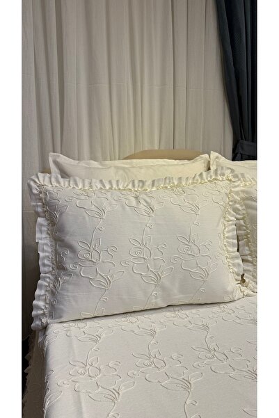 Madamca Athena Ruffle Detailed Ecru (Cream) Bedspread Pique Set 2.50*2.60