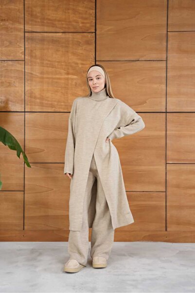 REDMİNA fashion Modern Asymmetrical Cut Three-Piece Knitwear Set