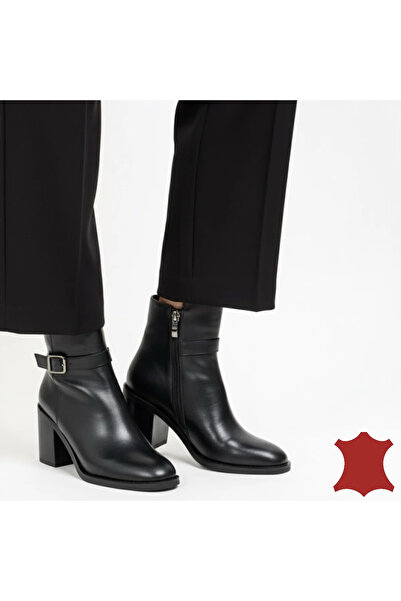 kevali Women's black ankle boots with chunky heel, zipper closure SN5002