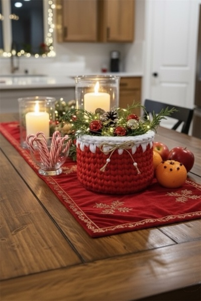 afralya home سلة عيد الميلاد المحبوكة، سلة رأس السنة الجديدة، سلة حمراء، سلة عيد الميلاد، سلة هدايا عيد الميلاد محبوكة يدويًا