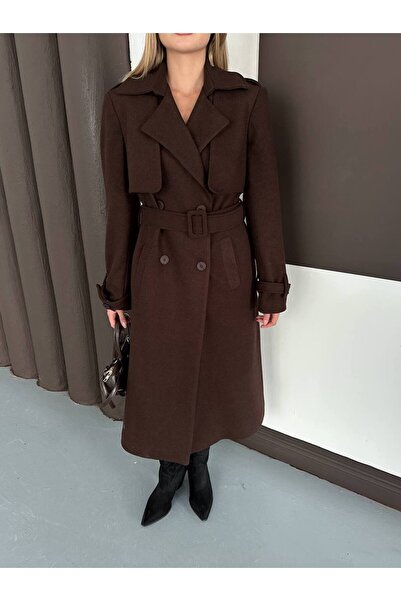 buqre's moda Γυναικείο Premium Χειμερινό Παλτό Κασέ με Λεπτομέρεια Κασέτας και Επικάλυψη Μέσης