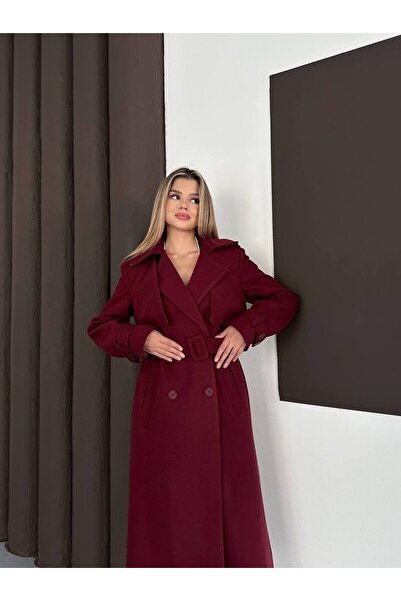 buqre's moda Women's Premium Winter Waist Belted Cape Detailed Cashmere Coat