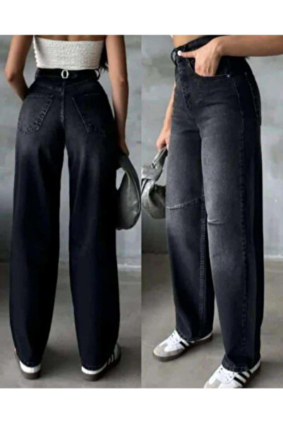 beeke Kadın Jeans Yüksek Bel Bol Paça Salaş Rahat Kesim Baggy Jean Denim Kot Pantalon