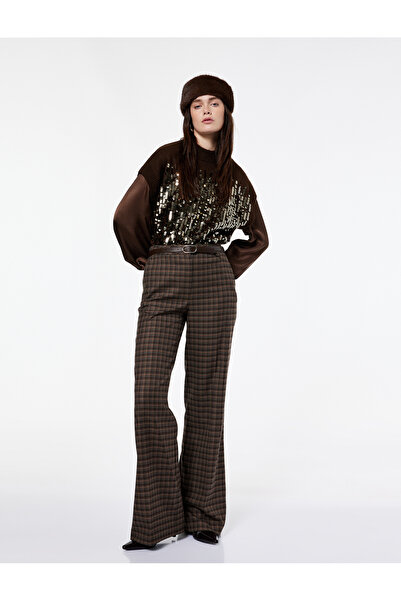 Koton X Şahika Ercümen - Wide Leg Plaid Fabric Pants with Pockets