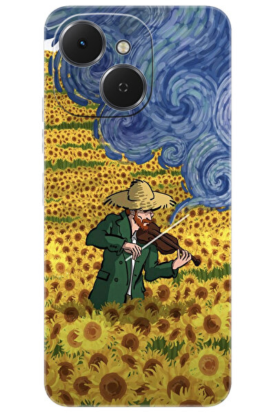 TECNO Spark 40C (KM4n) Uyumlu Kılıf Desen Baskılı Silikon Sunflower Ayçiçeği Tarlası STK:756 CP-PigUmG2