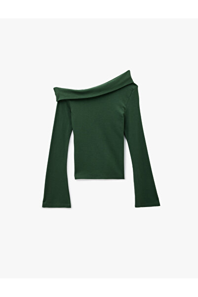 Koton Cotton Slim Fit Long Spanish Sleeve Off-The-Shoulder T-Shirt