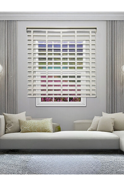 YS PERDE TASARIM Picasso Shadow Silüet Kumaş Jaluzi Store Perde, Alüminyum Kasalı Yüksek Kaliteli - Krem 5464/SHADOW