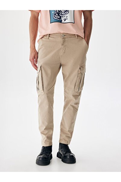 Ltb Straight Leg Gabardine Beige Trousers