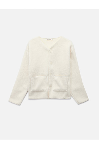 Koton Long Sleeve Buttoned Pocket Detailed Crew Neck Plush Jacket