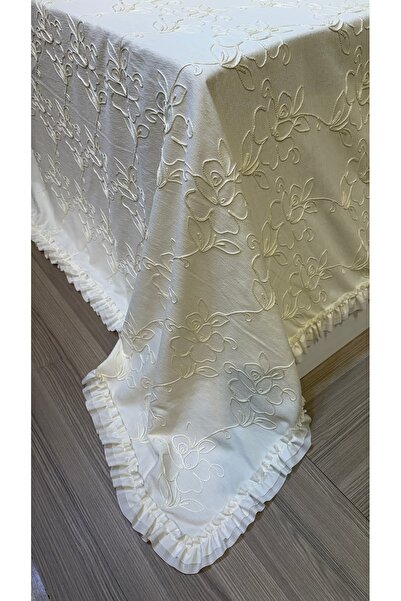 Madamca Athena Ruffle Detailed Ecru (Cream) Bedspread Pique Set 2.50*2.60